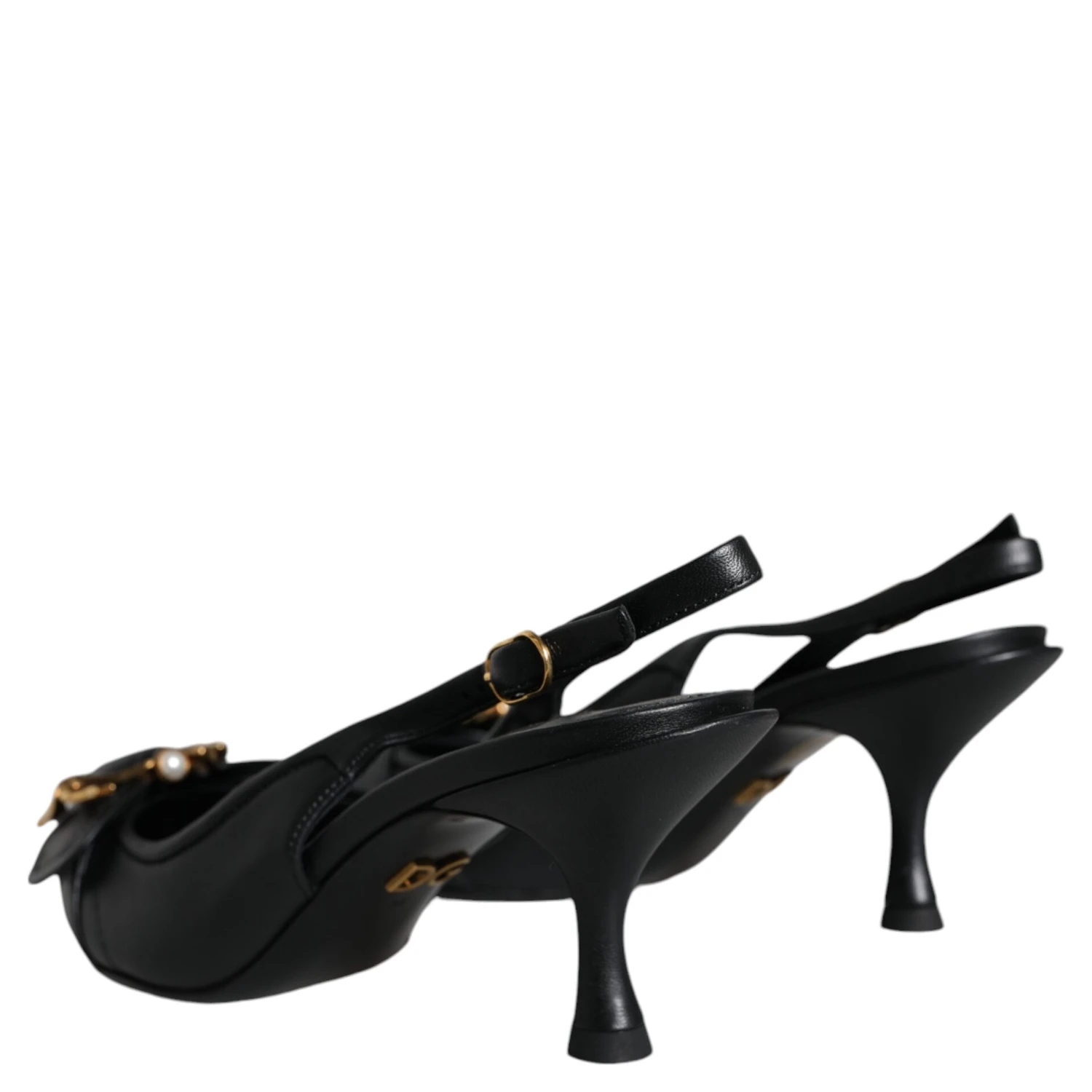 Black Devotion Leather Heels Slingback Shoes