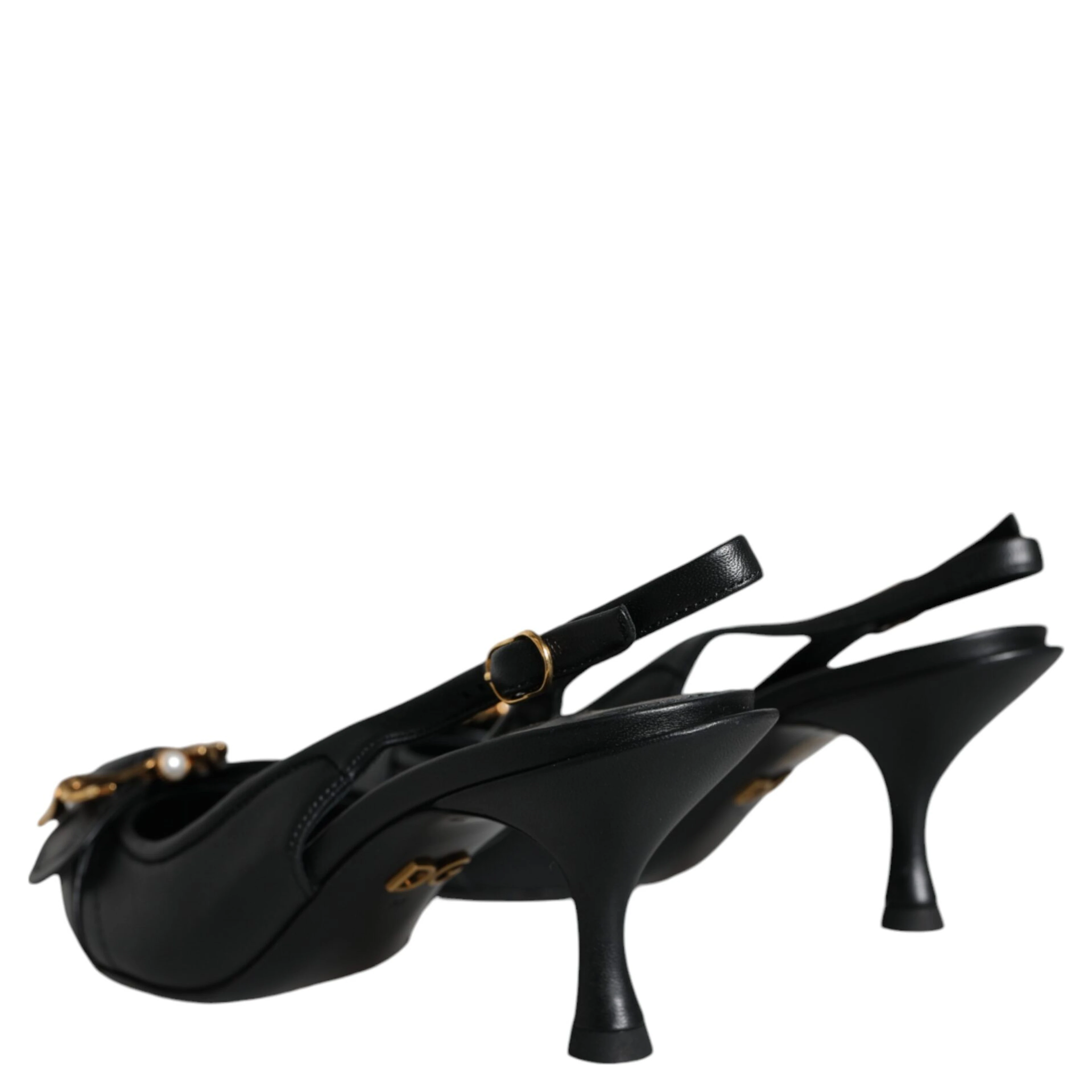 Black Devotion Leather Heels Slingback Shoes