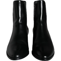Black Leather Ankle Boots Booties Shoes