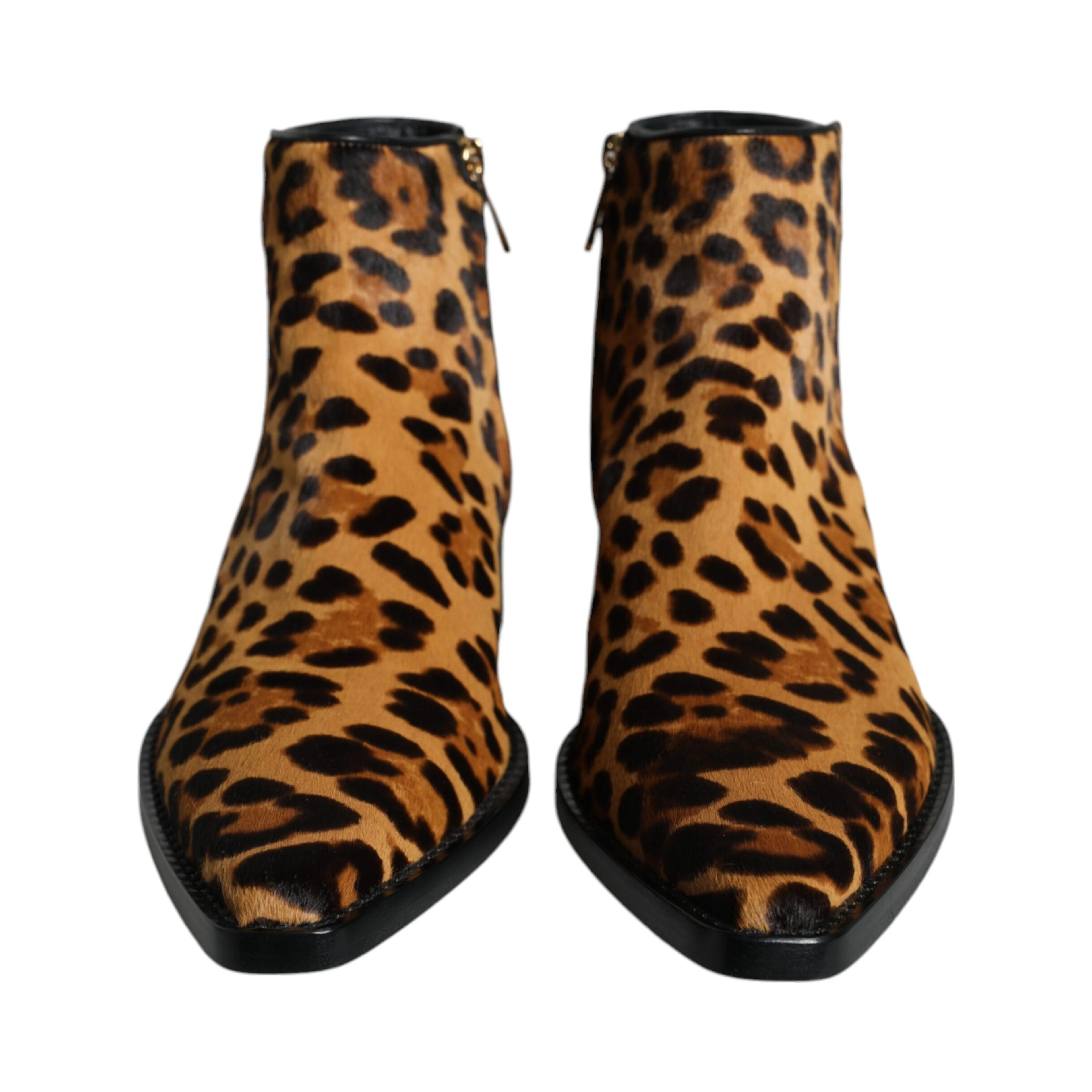 Brown Leopard Calf Fur Ankle Boots Shoes