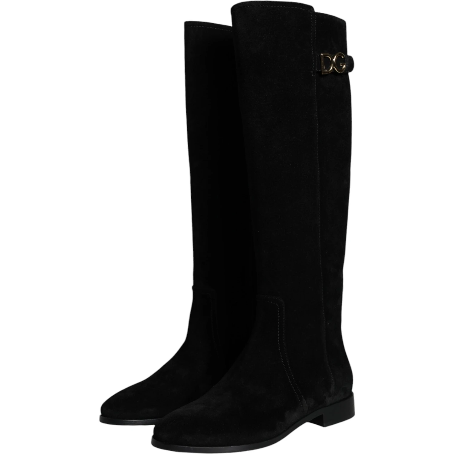 Black Suede Leather Knee High Boots Shoes