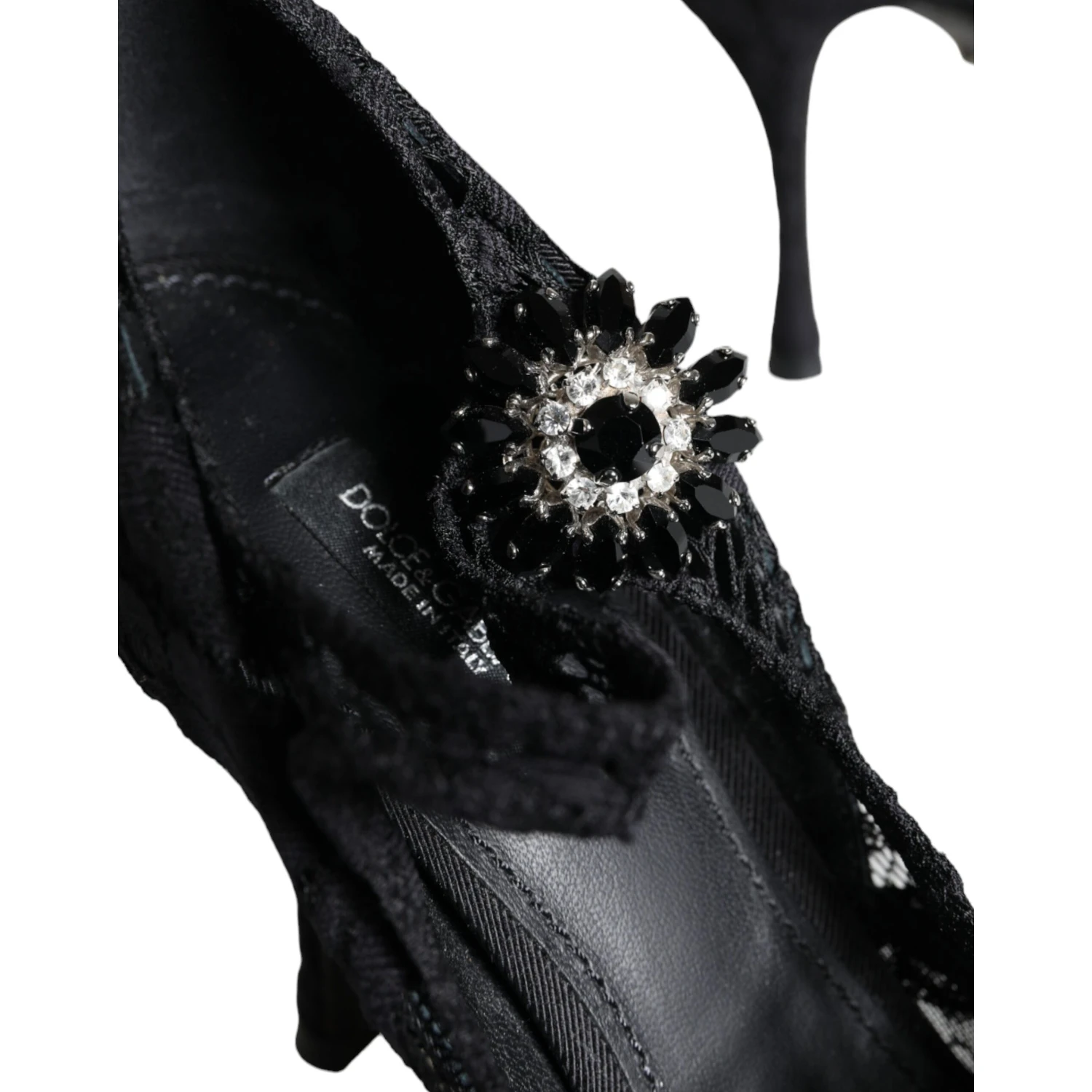 Black Mary Jane Pumps Lace Crystals Heels Shoes