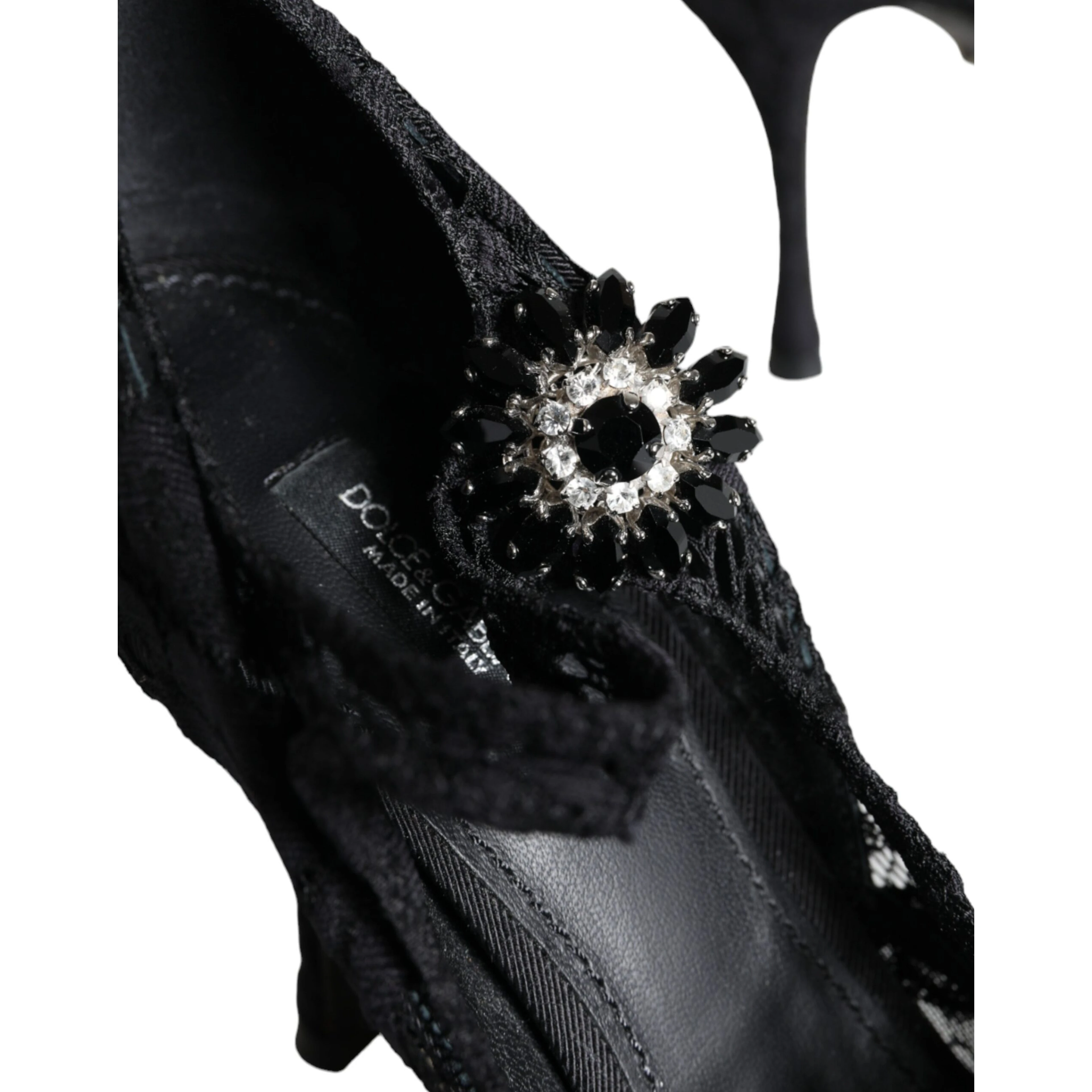 Black Mary Jane Pumps Lace Crystals Heels Shoes