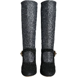 Black Crystal Mary Janes Booties Shoes