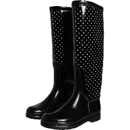 Black Polka Dot Rubber Knee High Boots Shoes