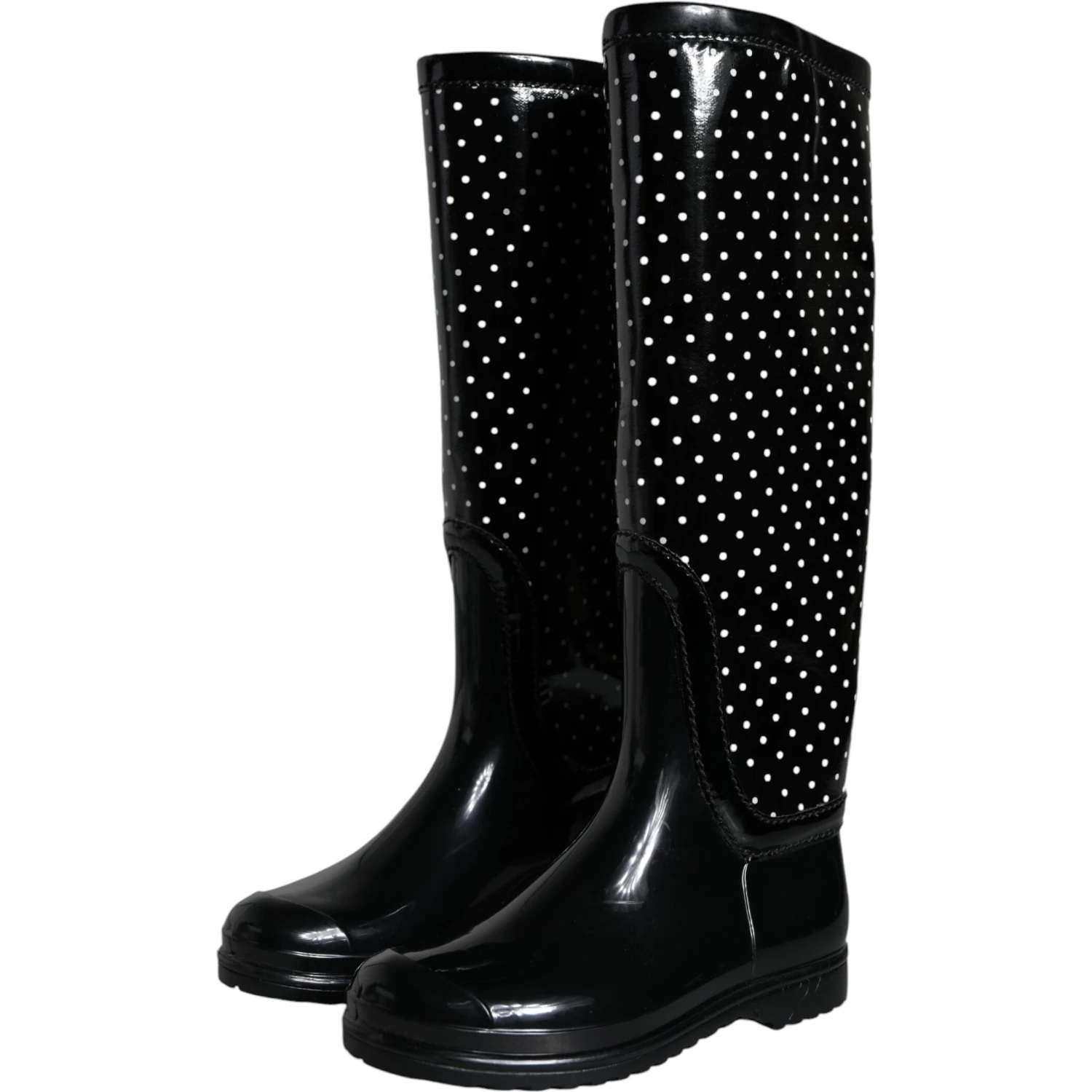 Black Polka Dot Rubber Knee High Boots Shoes