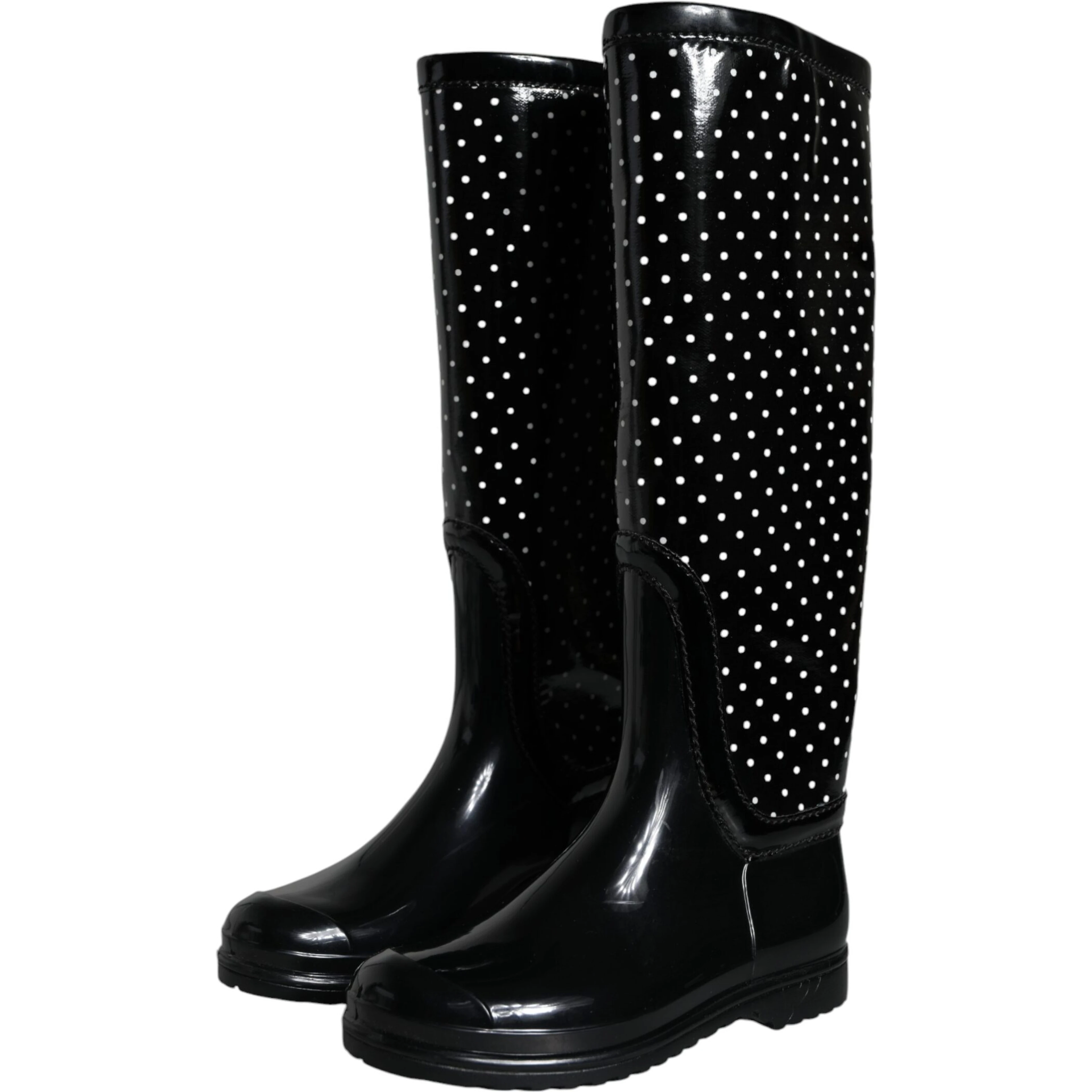 Black Polka Dot Rubber Knee High Boots Shoes