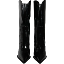 Black Patent Leather Mid Calf Boots Shoes