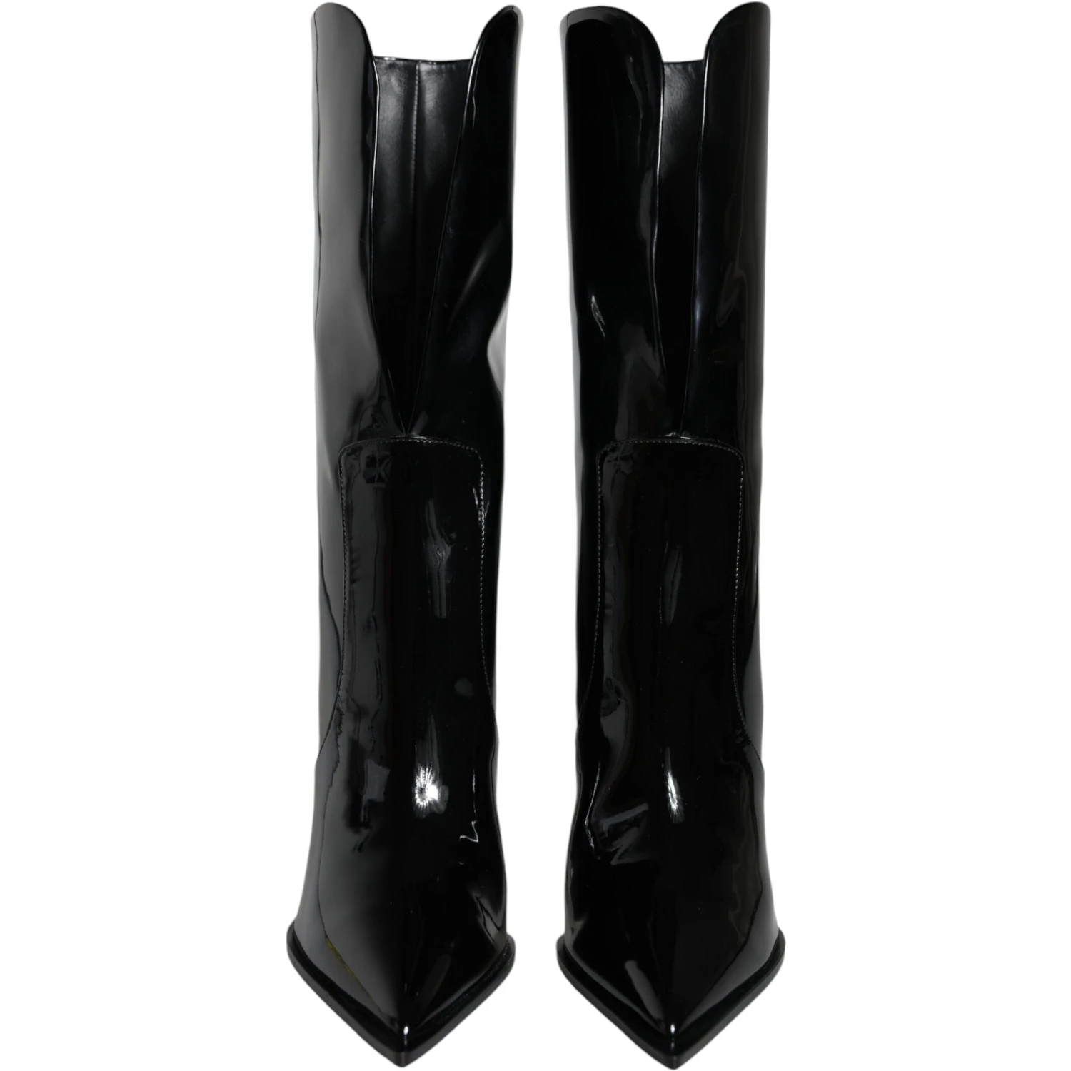 Black Patent Leather Mid Calf Boots Shoes