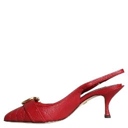 Red Devotion Leather Heels Slingback Shoes
