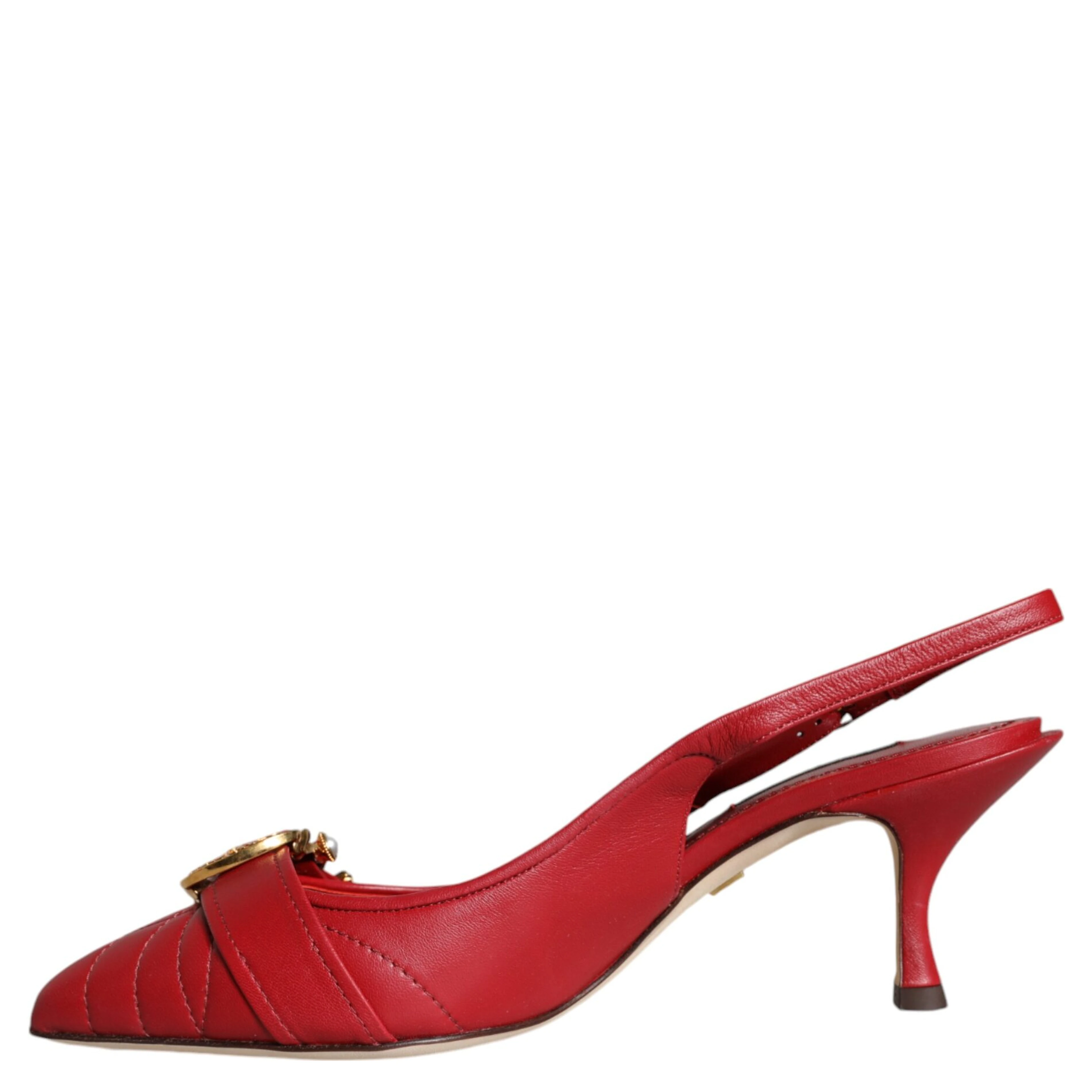 Red Devotion Leather Heels Slingback Shoes