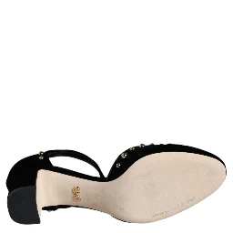 Black Velvet Roses Ankle Strap Pumps Shoes