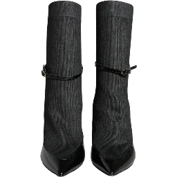 Black Leather Stilettos Booties Socks Shoes