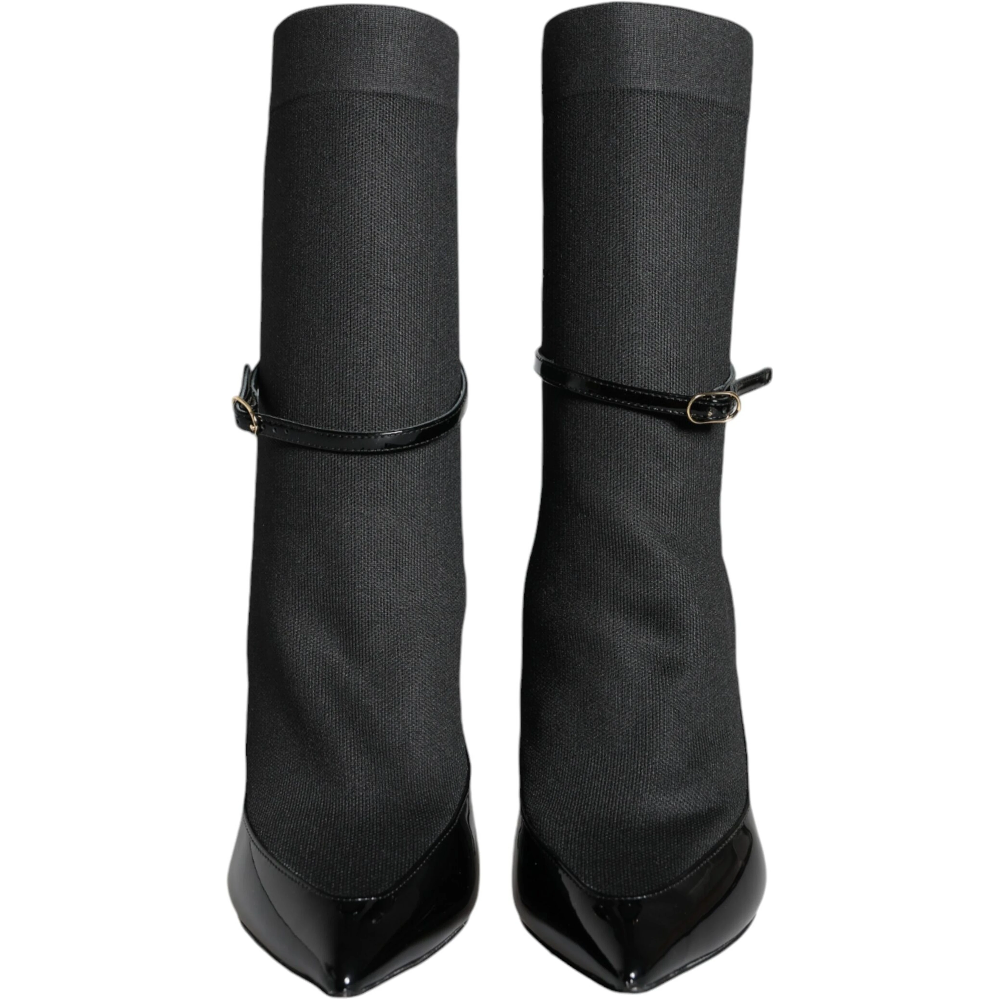 Black Leather Stilettos Booties Socks Shoes