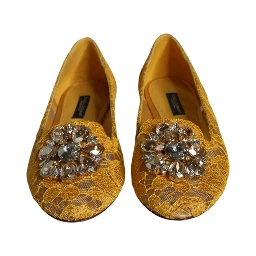 Mustard Lace Crystal Ballet Flats Loafer Shoes