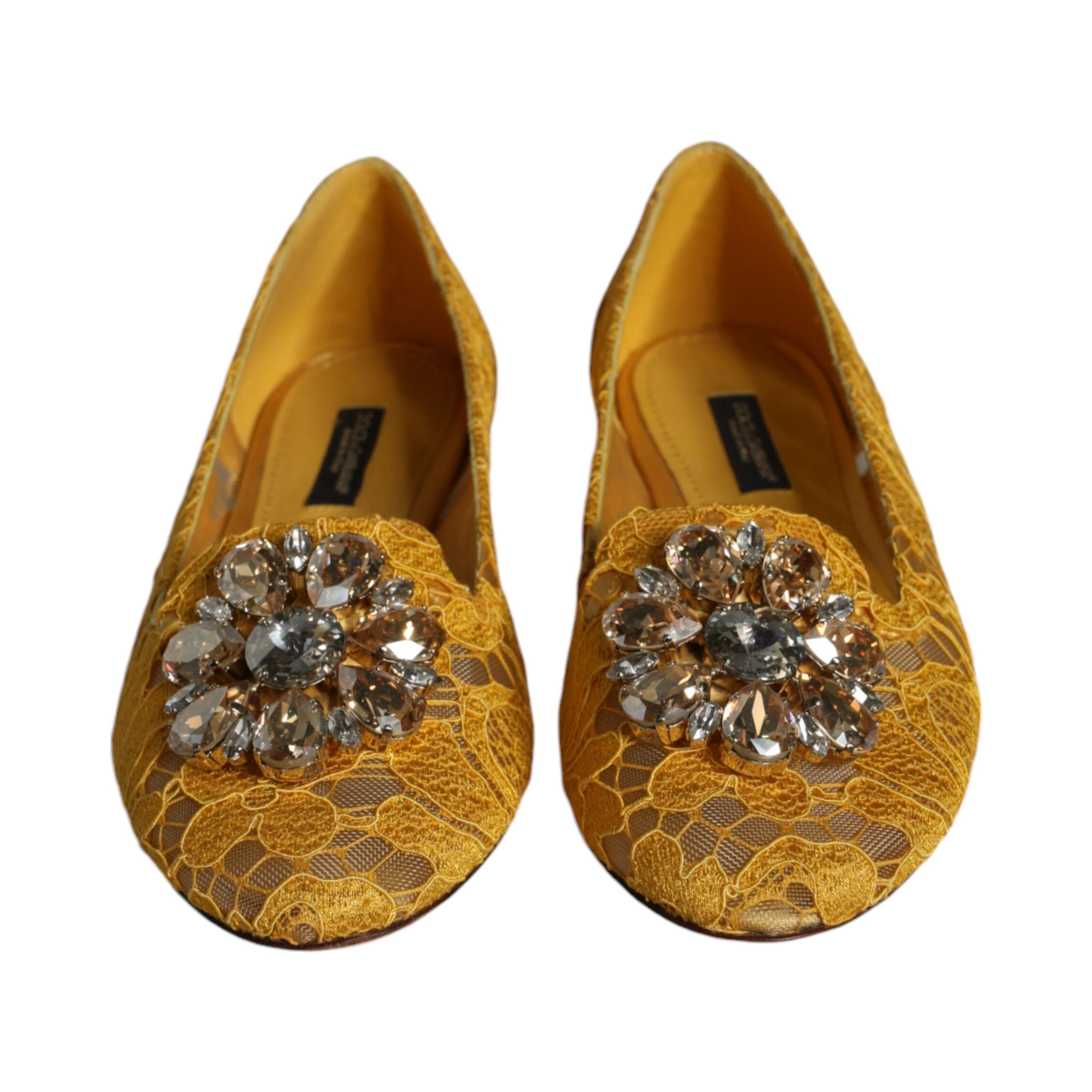 Mustard Lace Crystal Ballet Flats Loafer Shoes
