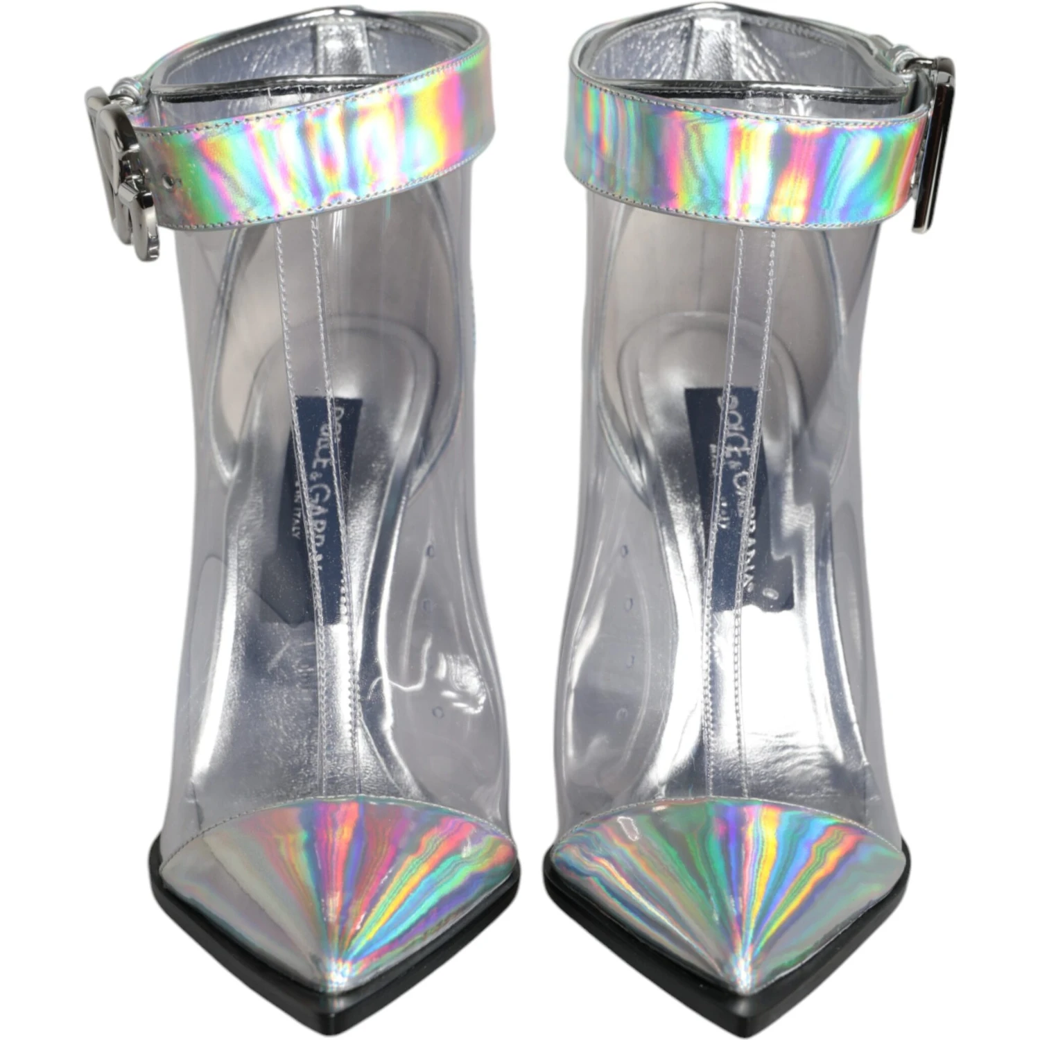 Silver Iridescent PVC Pointed Short Boots Shoes