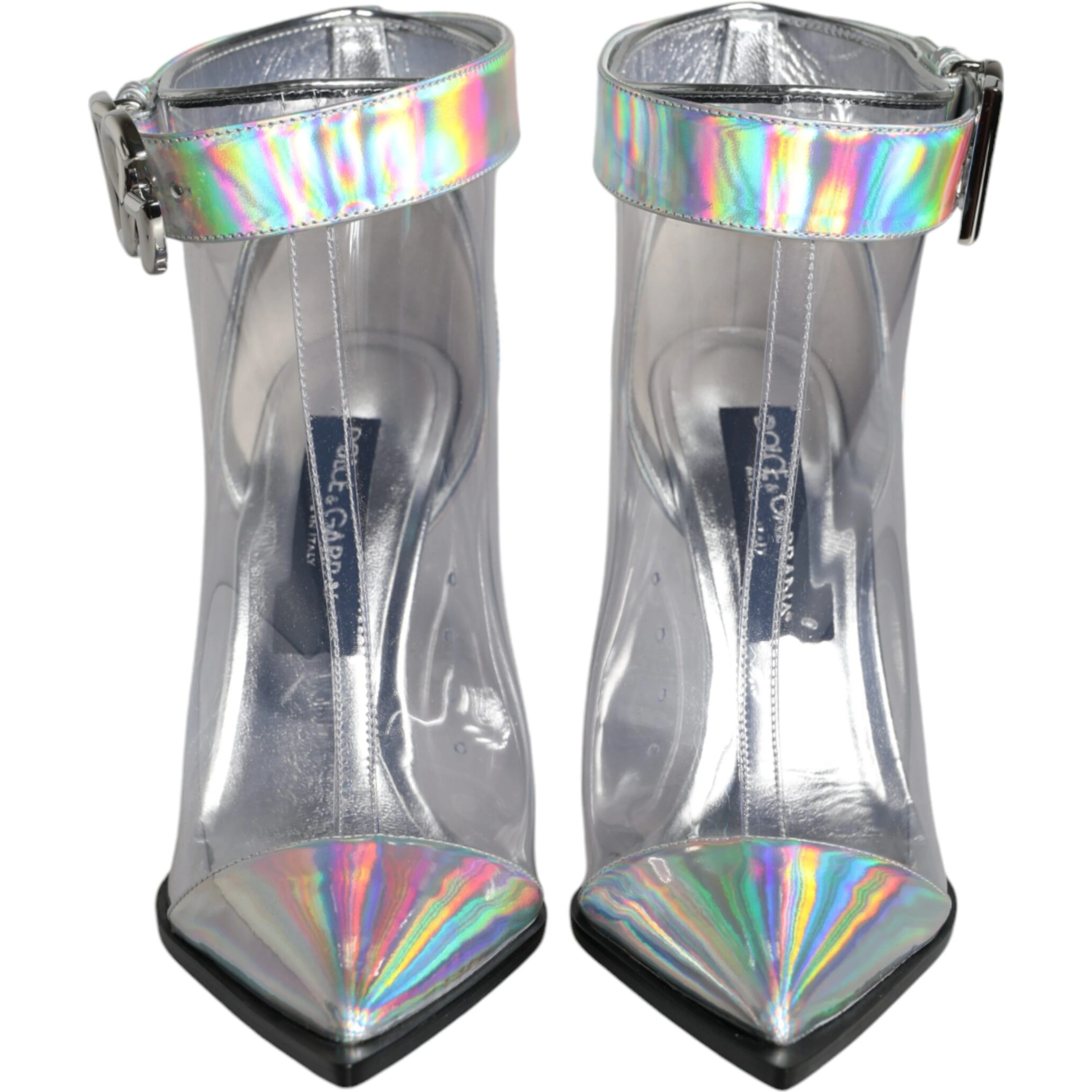 Silver Iridescent PVC Pointed Short Boots Shoes