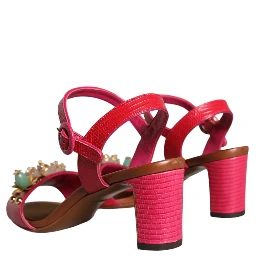 Fuchsia Leather Embellished Keira Sandals Shoes
