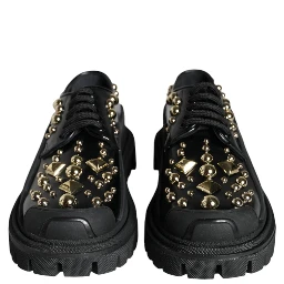 Black Leather Trekking Derby Embellished Shoes