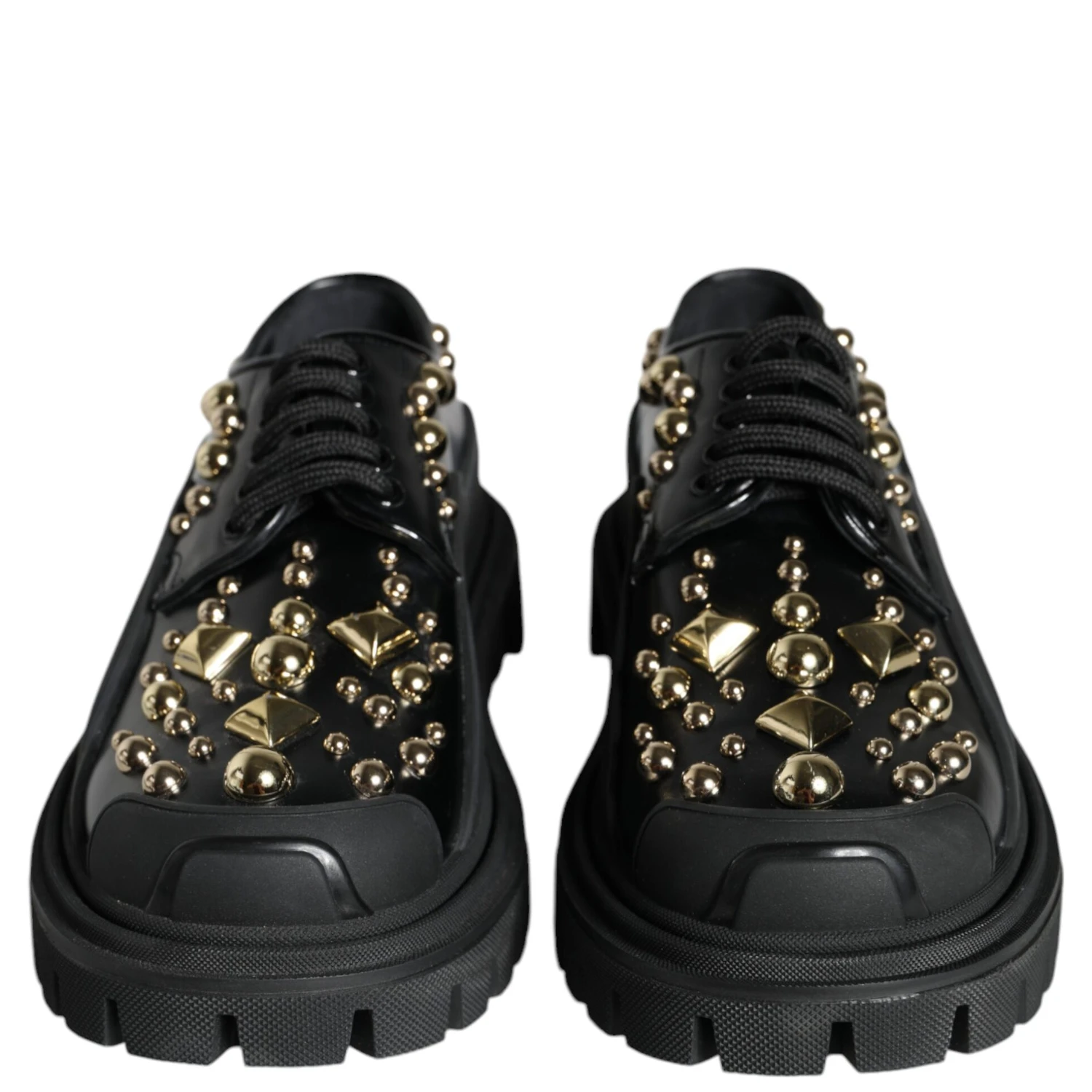 Black Leather Trekking Derby Embellished Shoes