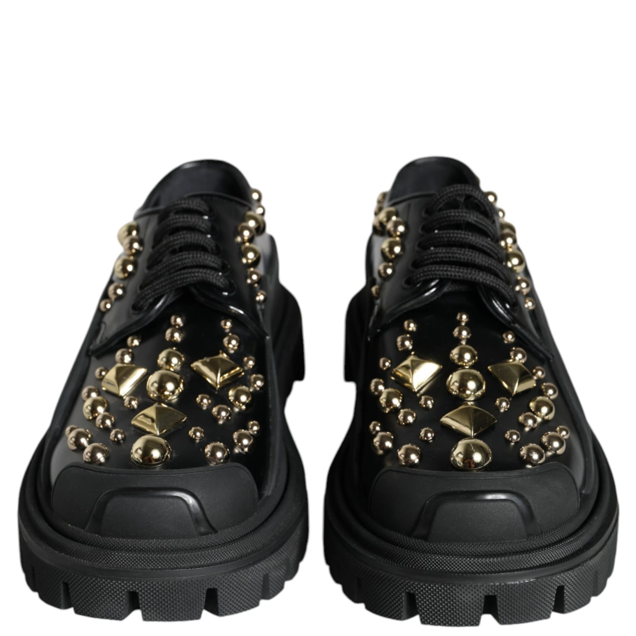 Black Leather Trekking Derby Embellished Shoes
