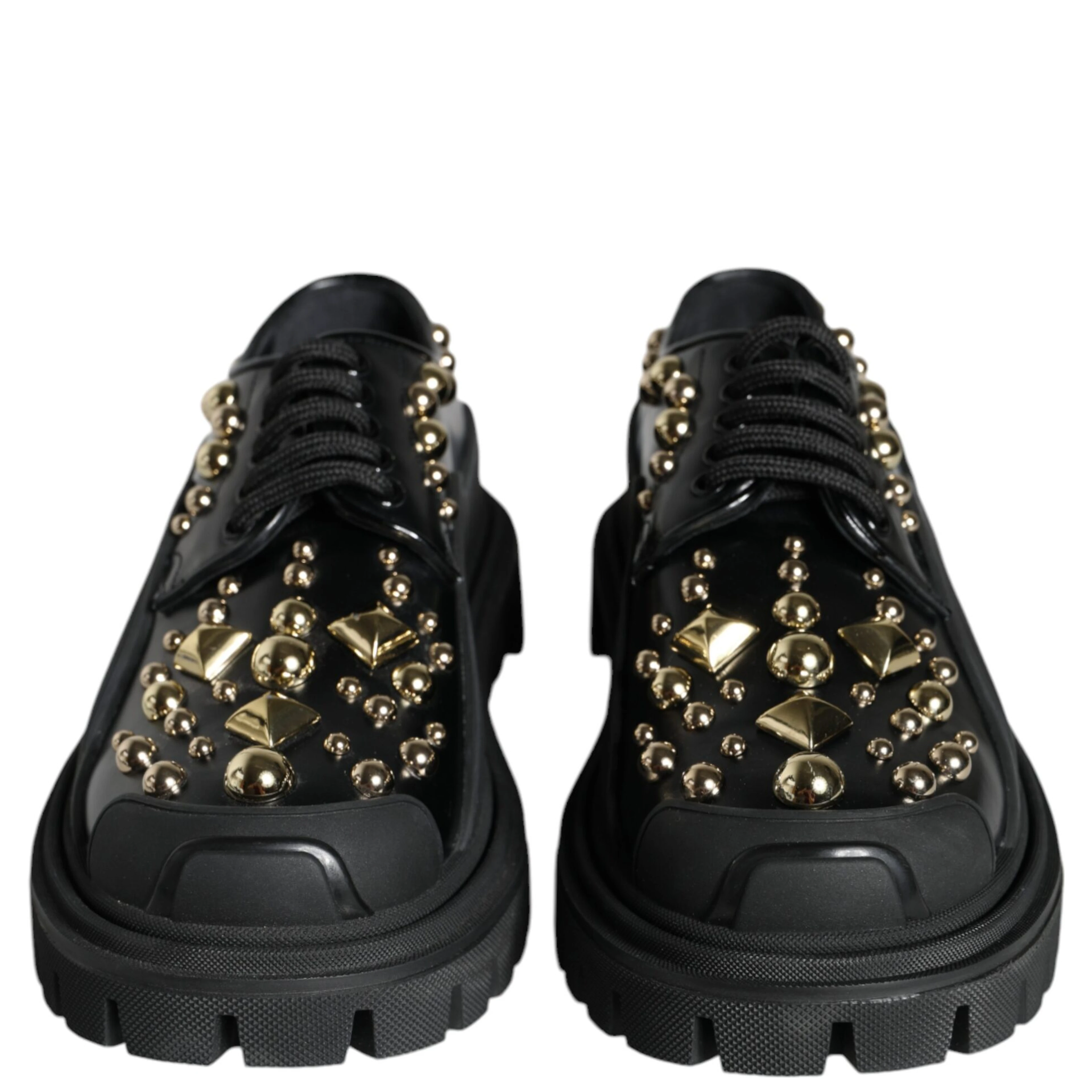 Black Leather Trekking Derby Embellished Shoes