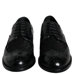 Black Leather Floral Lace Dress Formal Shoes