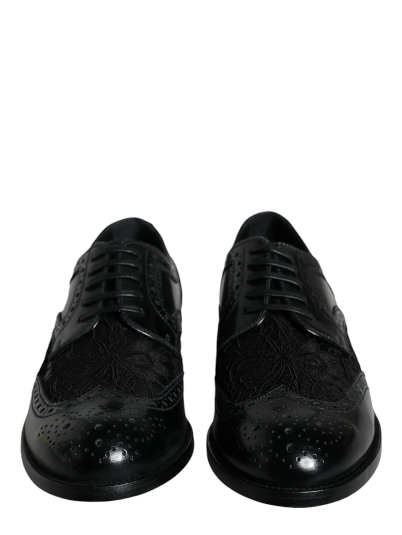 Black Leather Floral Lace Dress Formal Shoes