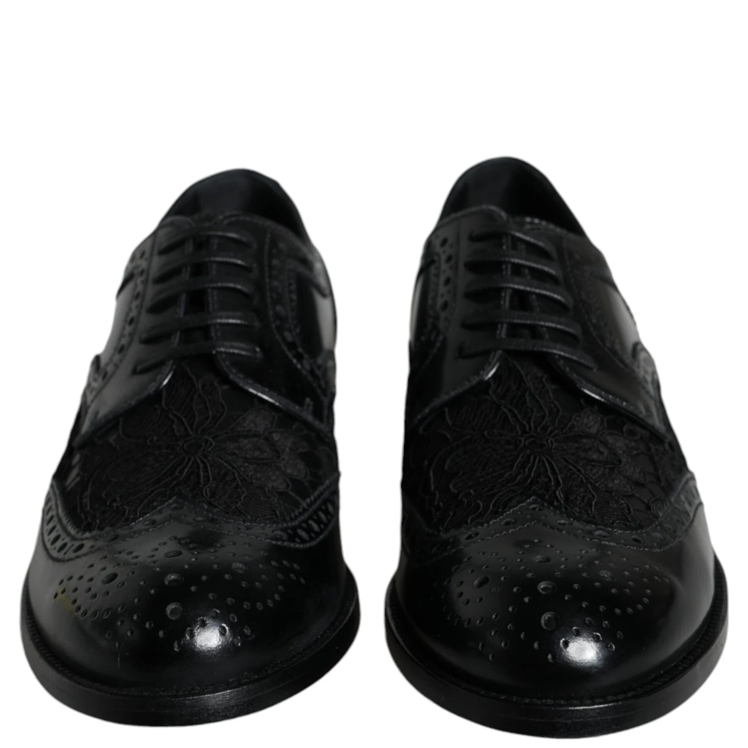 Black Leather Floral Lace Dress Formal Shoes
