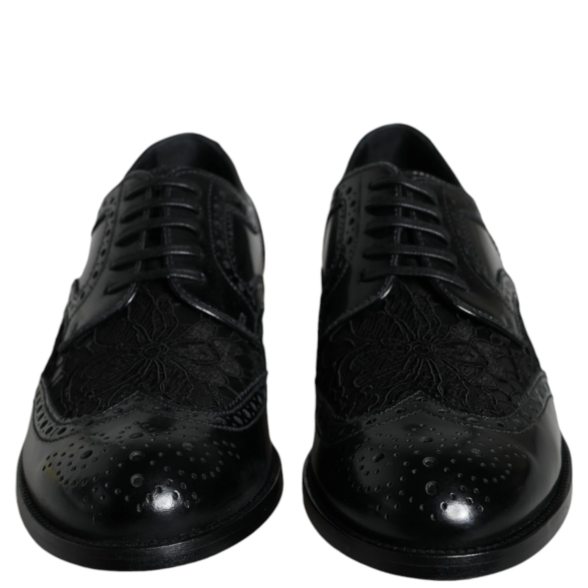 Black Leather Floral Lace Dress Formal Shoes