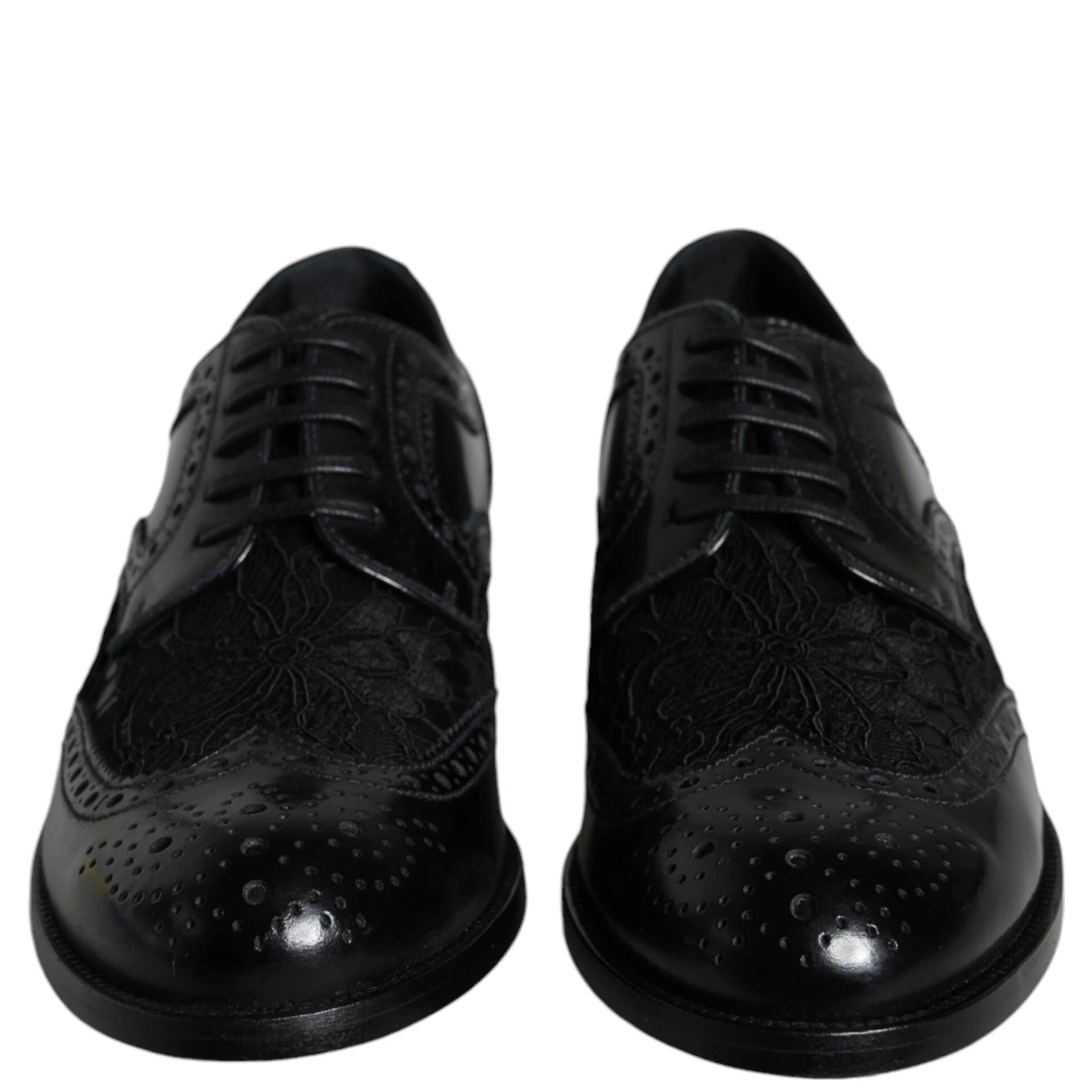 Black Leather Floral Lace Dress Formal Shoes