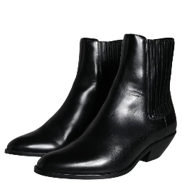 Black Leather Ankle Boots Booties Shoes