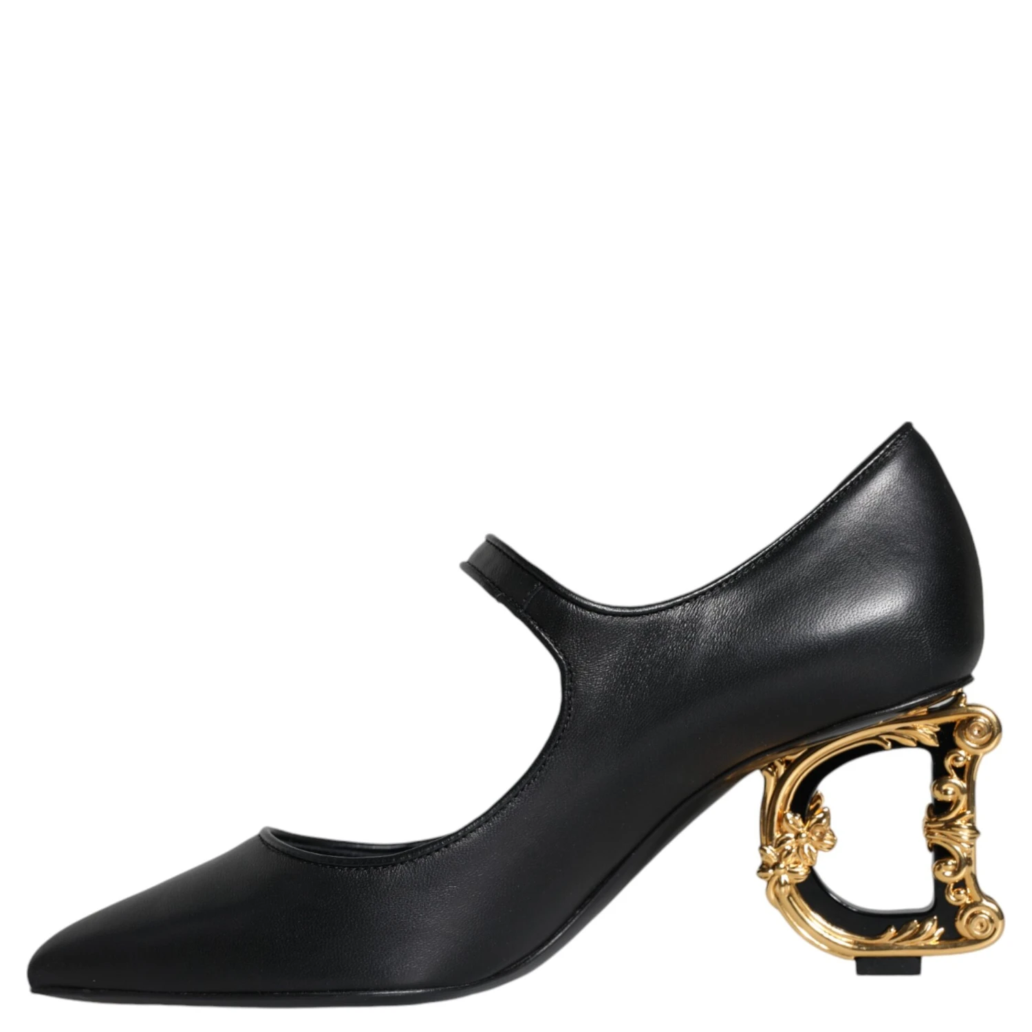 Black Leather Logo Heels Mary Janes Pumps Shoes