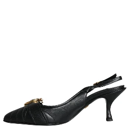 Black Devotion Leather Heels Slingback Shoes