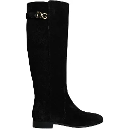 Black Suede Leather Knee High Boots Shoes