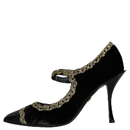 Black Mary Janes Velvet Gold Pumps Shoes