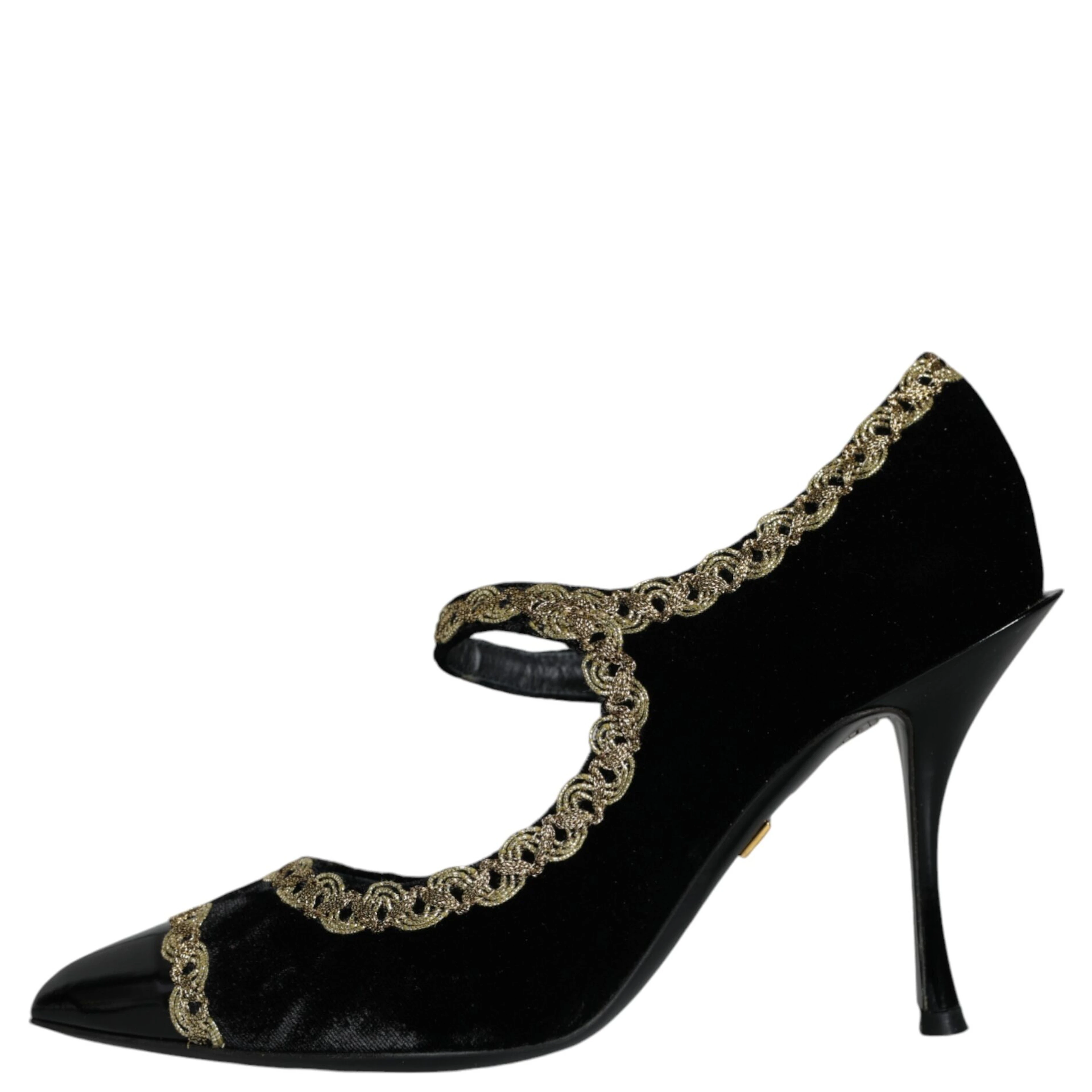 Black Mary Janes Velvet Gold Pumps Shoes