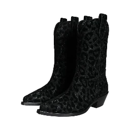 Black Gray Leopard Cowboy Boots Shoes