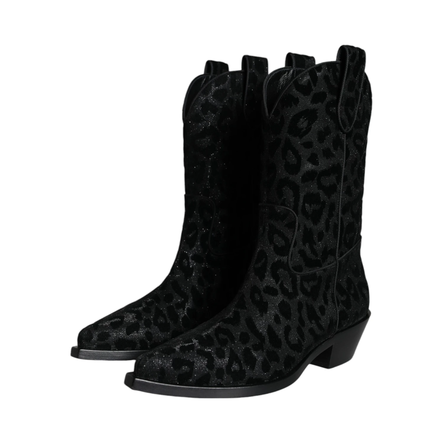 Black Gray Leopard Cowboy Boots Shoes