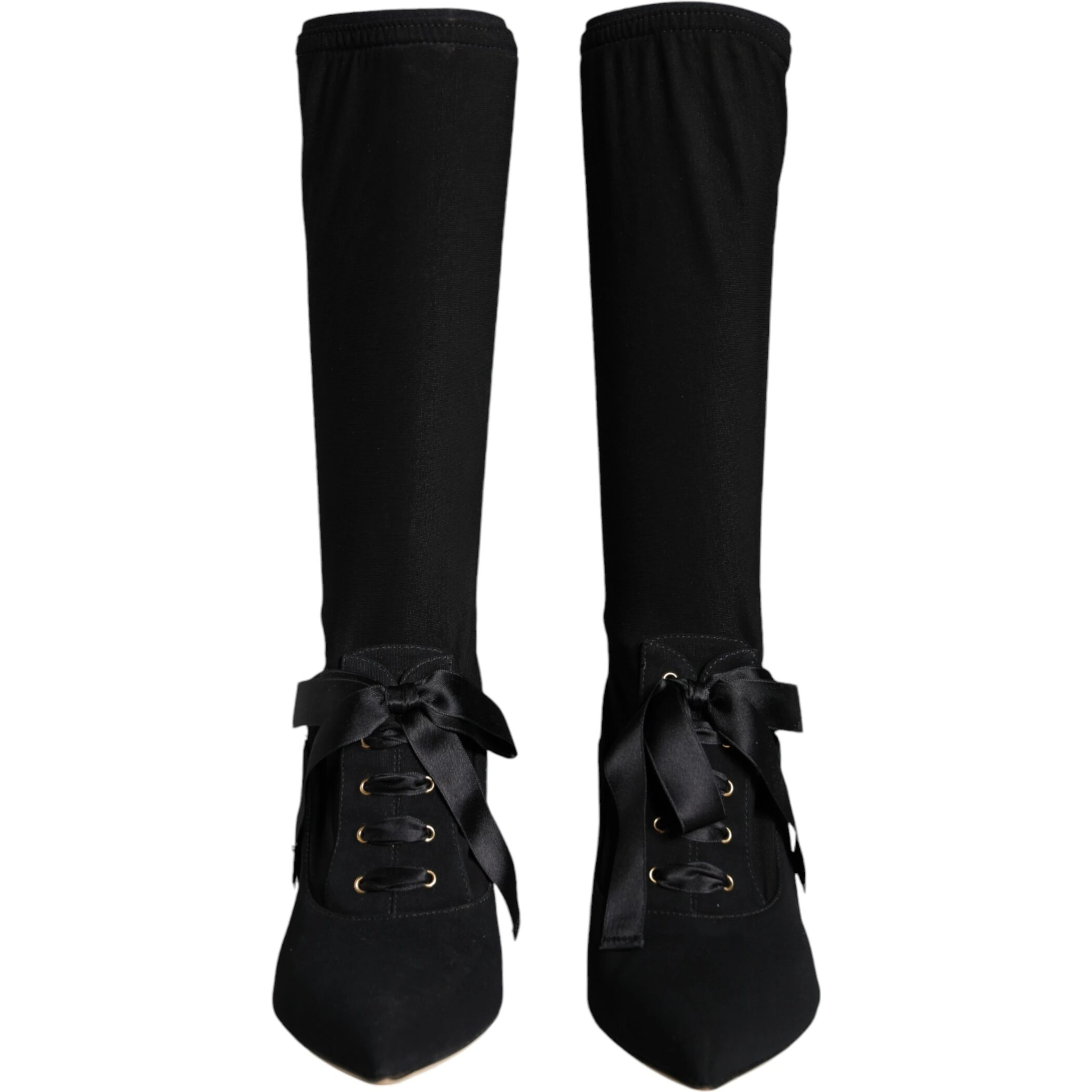 Black Stiletto Heels Mid Calf Boots Shoes