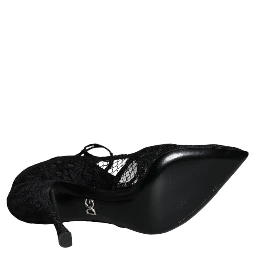 Black Mary Jane Pumps Lace Crystals Heels Shoes