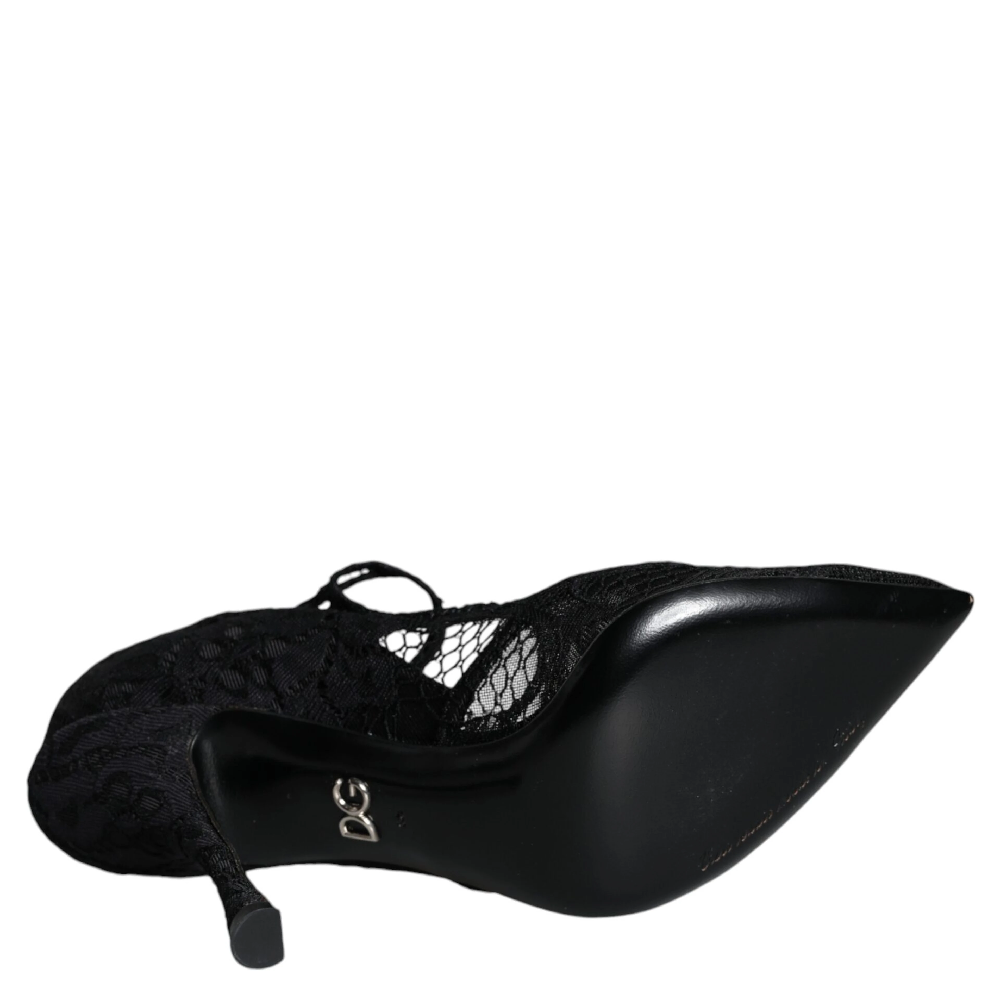 Black Mary Jane Pumps Lace Crystals Heels Shoes