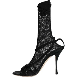 Black Mesh Stiletto Heels Sandals Shoes