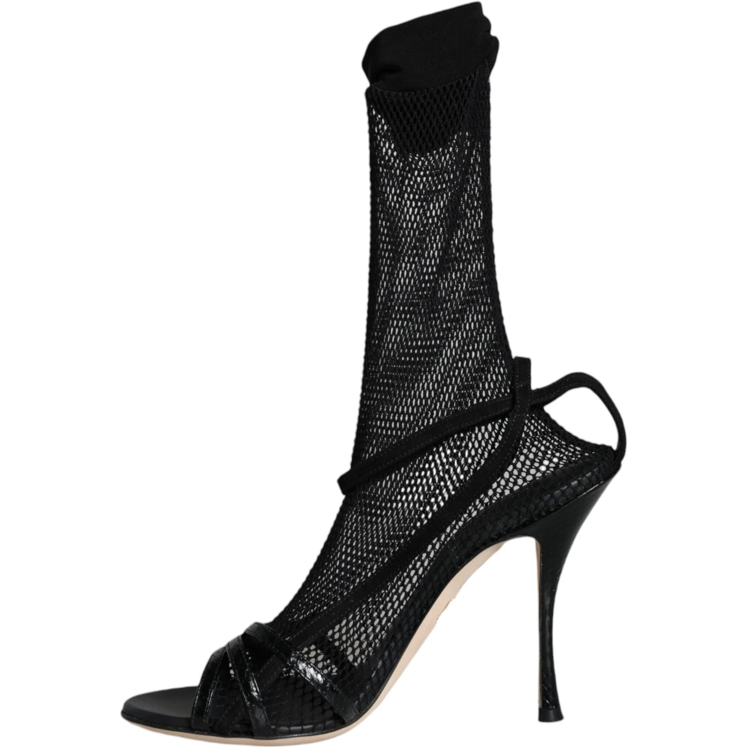 Black Mesh Stiletto Heels Sandals Shoes