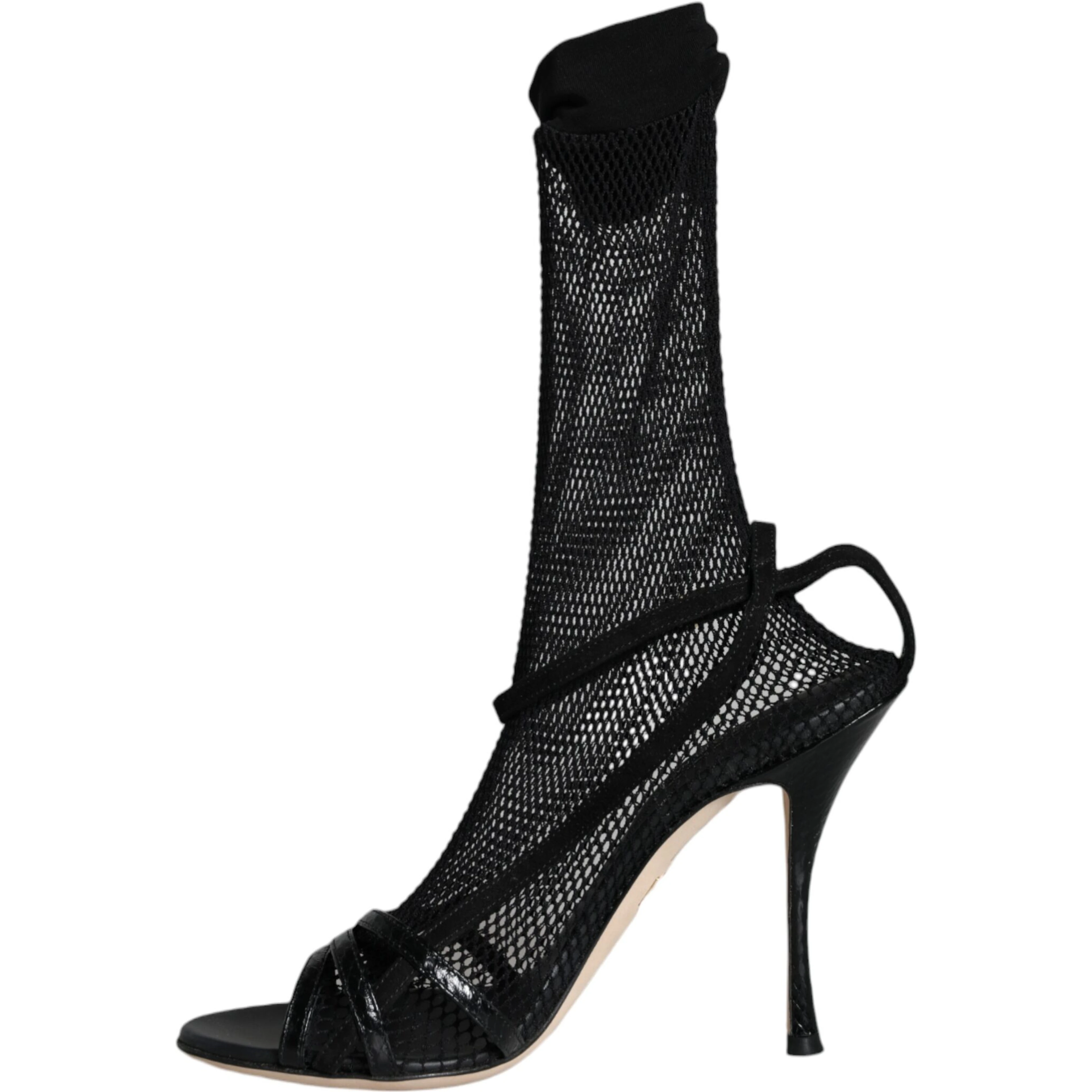 Black Mesh Stiletto Heels Sandals Shoes