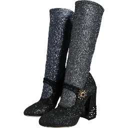 Black Crystal Mary Janes Booties Shoes