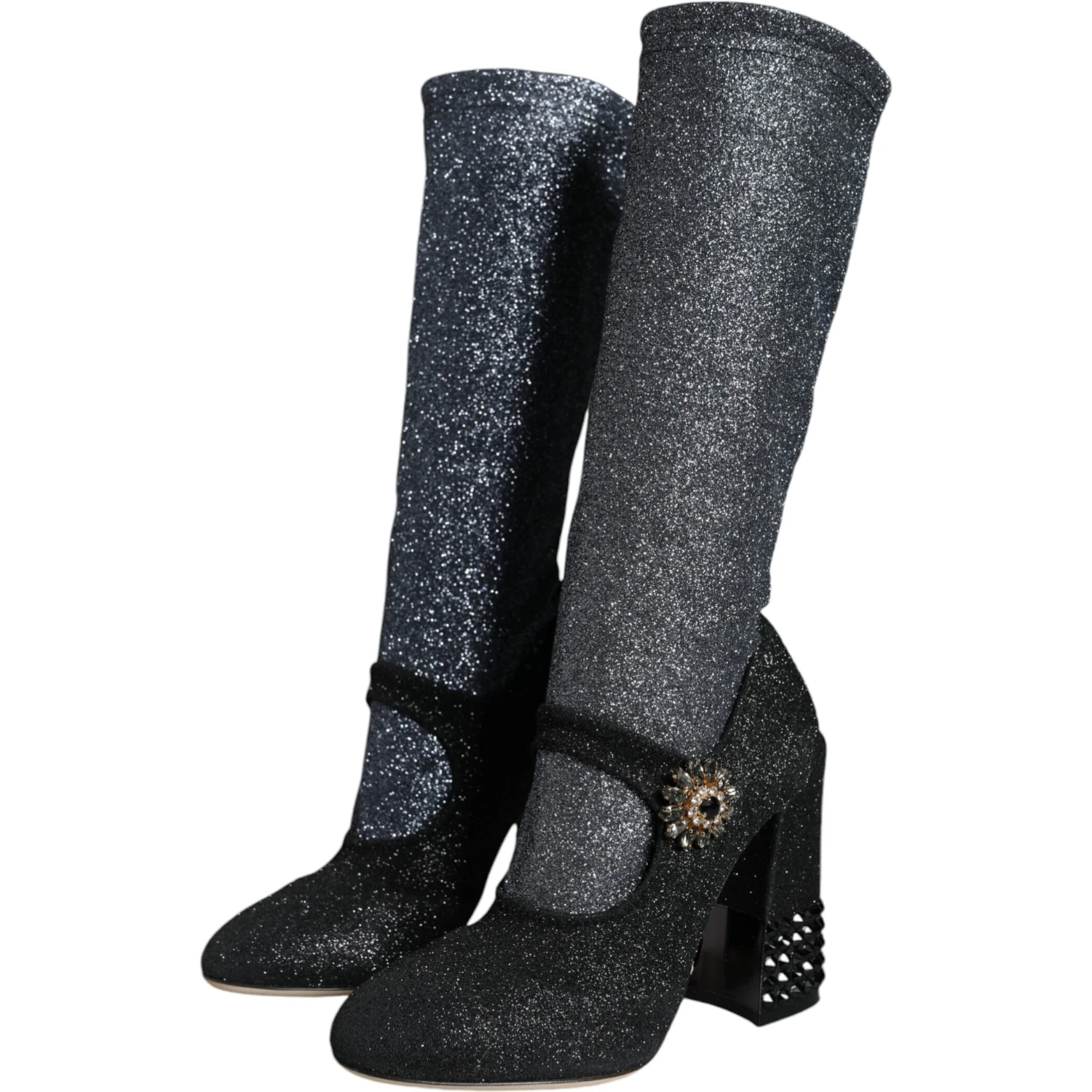 Black Crystal Mary Janes Booties Shoes