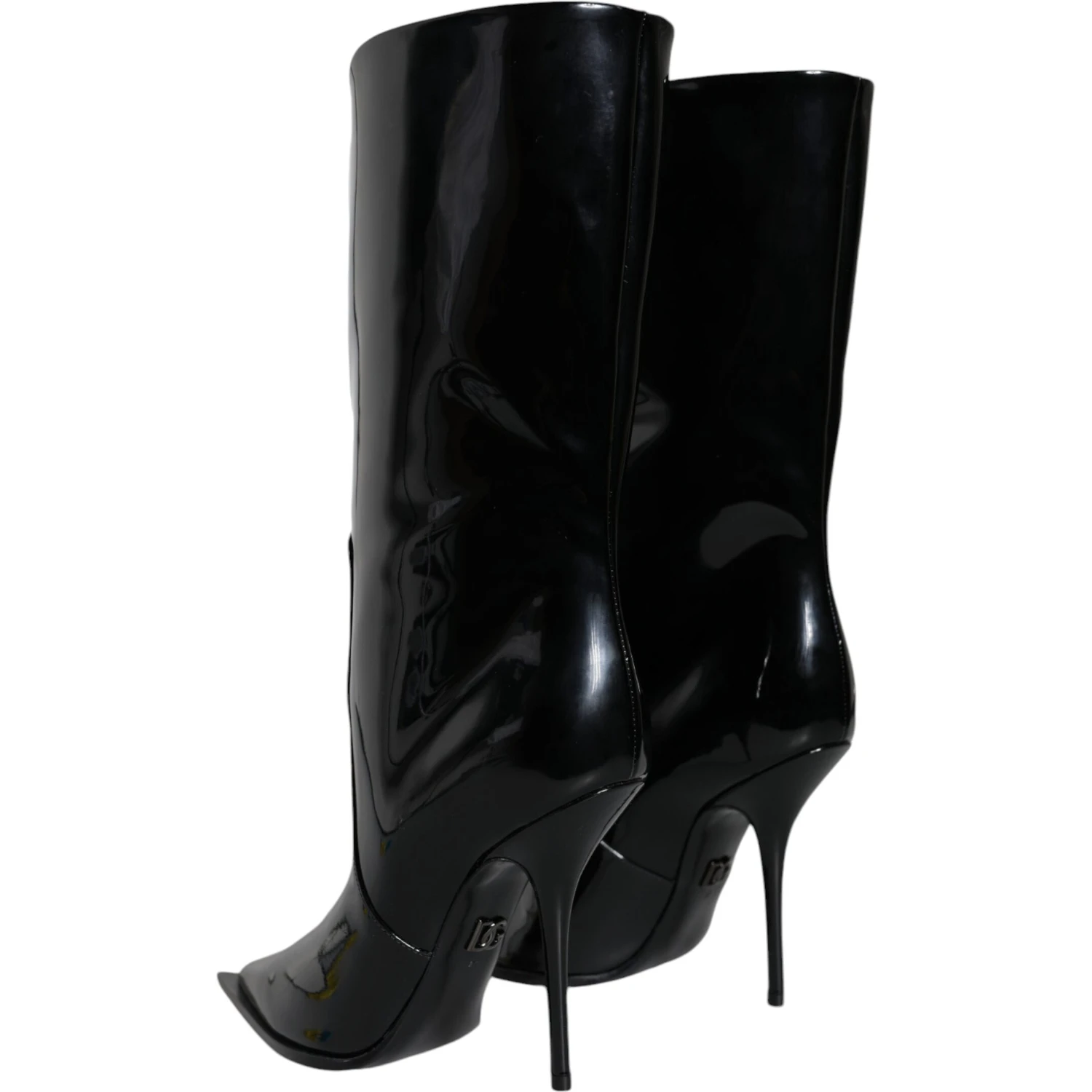 Black Patent Leather Mid Calf Boots Shoes