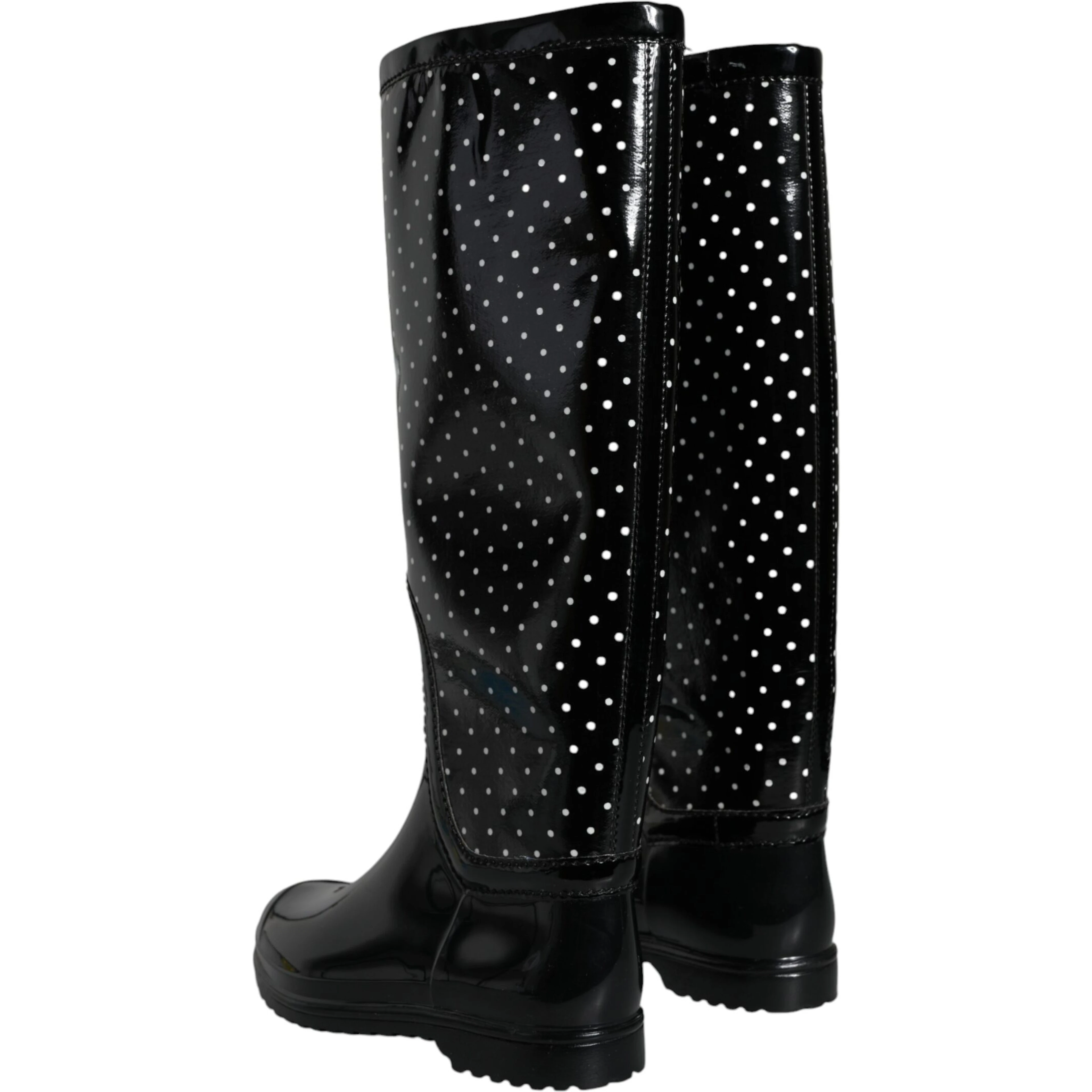 Black Polka Dot Rubber Knee High Boots Shoes